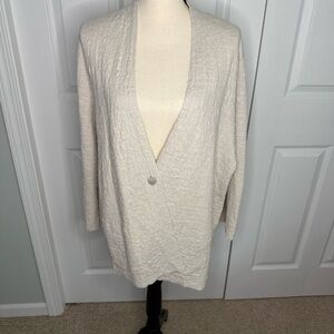 Eileen Fisher Woman’s Organic Linen Cotton Ivory Cardigan coastal grandma Plus 3